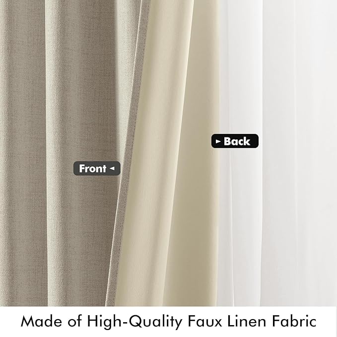 MIULEE 100% Blackout Linen Curtains for Bedroom, Stone Solid Luxury Decor Thermal Insulation Room Darkening Drapes for Living Room Nursery Back Tab Rod Pocket 42 x 90 Inches, 2 Panels