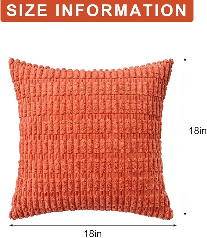 Pack of 2 Corduroy Decorative Throw Pillow Covers 18x18 Inch Fall Soft Striped Pillow Covers Modern Farmhouse Home Decor for Sofa Living Room Couch Bed(Rust)