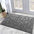 Bulijojo Sturdy Front Entrance Doormats,Durable Heavy Duty Welcome Mat,Thick Absorbent Natural Rubber Non Slip Mat,Easy Clean Entryway Mat Leaves Grey 23"x35"