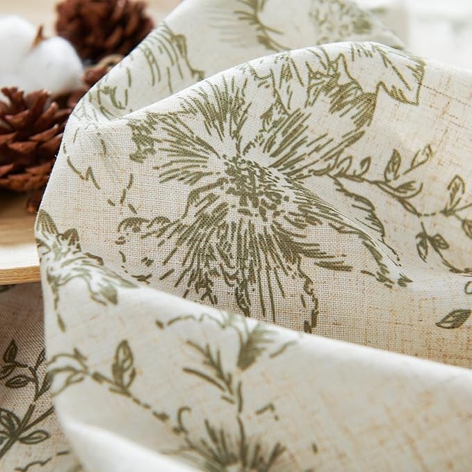 jinchan Linen Blend Floral Curtains for Living Room 96 Inch Length Farmhouse Printed Curtain Rod Pocket Back Tab Sage Green Peony Flower Patterned Drapes Bedroom Curtains Set 2 Panels