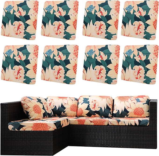 8Pcs Outdoor Cushion Covers, Patio Cushion Covers,Stretch Elastic Slipcovers, Replacement Washable & Reusable Furniture Protector for Patio Couch(Sunflower,8PCS)