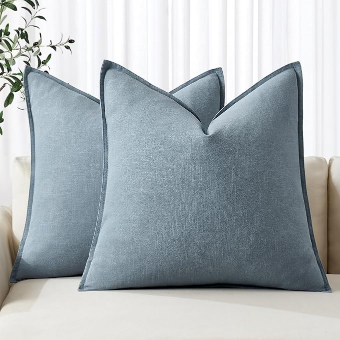 MIULEE Decorative Linen Pillow Covers 18x18 Inch Blue Grey Boho Farmhouse Neutral Couch Throw Pillows for Bed Pack of 2 Accent Coastal Modern Pillowcase Summer Sofa Livingroom Home Decor