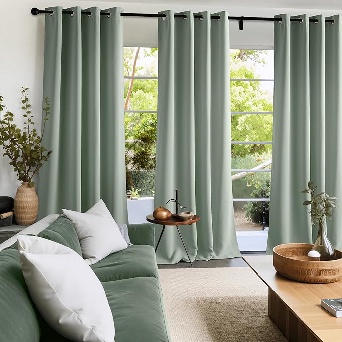 NICETOWN Room Darkening Draperies Curtains Panels, 2 Panels Sage Green W52 x L90
