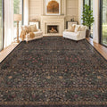 Hazo Haus Dark Brown 10x14 Area Rugs for Living Room - Extra Large Vintage Western Unique Neutral Floral, Washable Low Pile Non-Slip Soft Thin Area Rug for Dining Under Table, Bedroom Under Bed