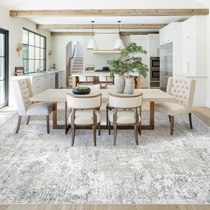 8x10 Area Rugs for Living Room, Washable Modern Abstract Large Area Rug Neutral Soft Non Slip Kids Rug Stain Resistant Indoor Carpet for Bedroom Nursery Dining Room Playroom(BeigeGrey, 8'x10')