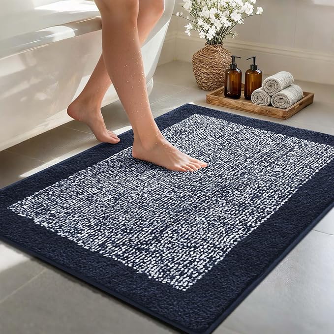 48x32 Large Bathroom Rugs Washable Non Slip, Dark Blue Bath Mat for Bathroom Floor Tub, Soft Absorbent Quick Dry Mats for Shower, Bathtub,Home Decor