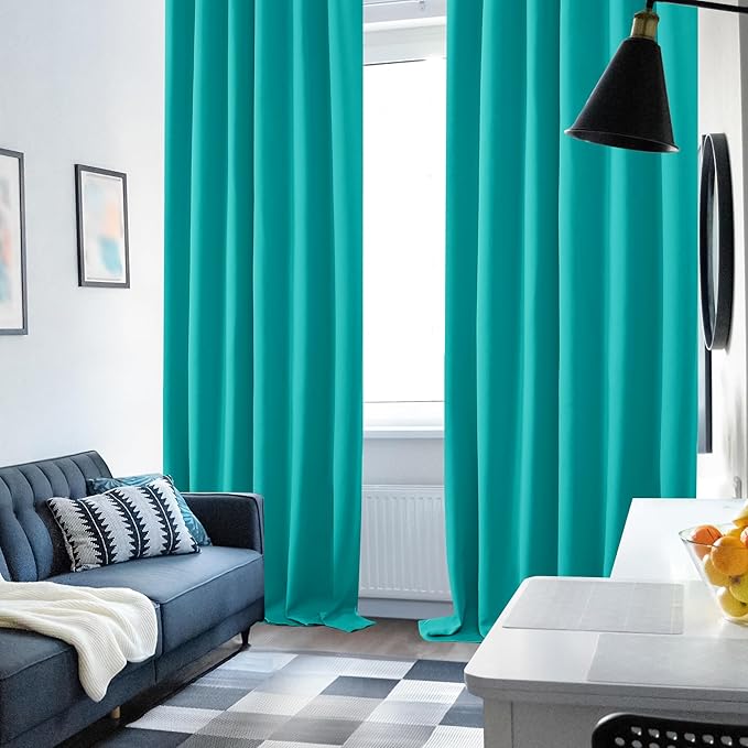 Deconovo Blackout Curtains, Thermal Insulated, W52 x L63 2 Panels, Back Tab, Machine Washable, Room-Darkening Drapes for Bedroom/Living Room Turquoise