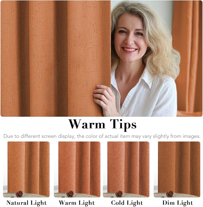 H.VERSAILTEX 100% Blackout Curtains for Bedroom Thermal Insulated Linen Textured Curtains Heat and Full Light Blocking Drapes Living Room Curtains 2 Panel Sets, Orange, 52x96 Inch