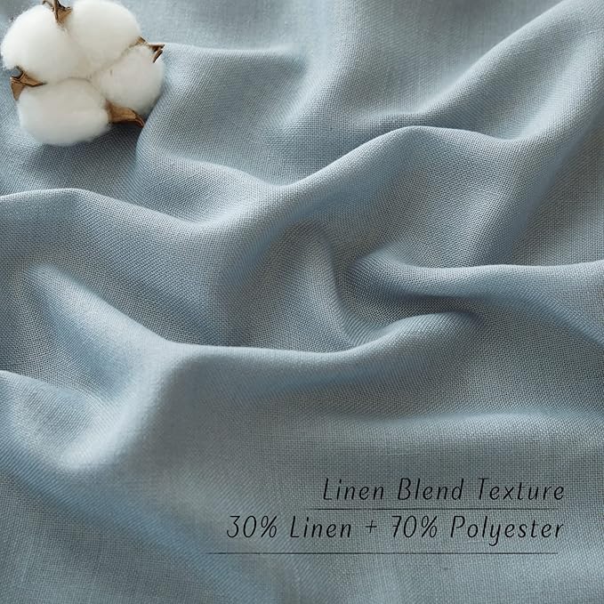 NICETOWN Stone Blue Short Linen Curtains for Kitchen, Thick Flax Small Window Treatments Semi Sheer Privacy Assured with Light Through for Cafe/Bathroom, W42 x L48, 2 Panels