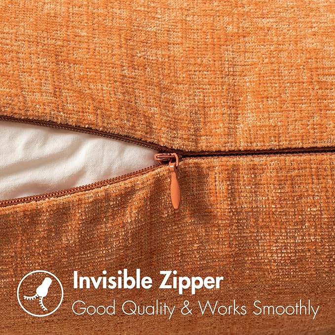 MIULEE Pack of 2 Orange Throw Pillow Covers 20x20 Inch Soft Chenille Pillow Covers for Sofa Living Room Couch Solid Dyed Cases