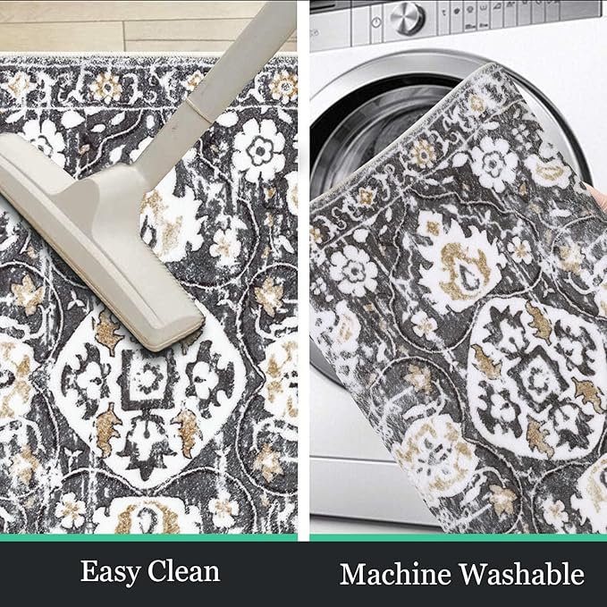 HEBE Hallway Runner Rug 2'8''x8' Washable Vintage Distressed Area Rugs Non Slip Laundry Rug Runner Boho Floor Carpet Runners for Hallways Entryway Laundry Room Kitchen Bathroom