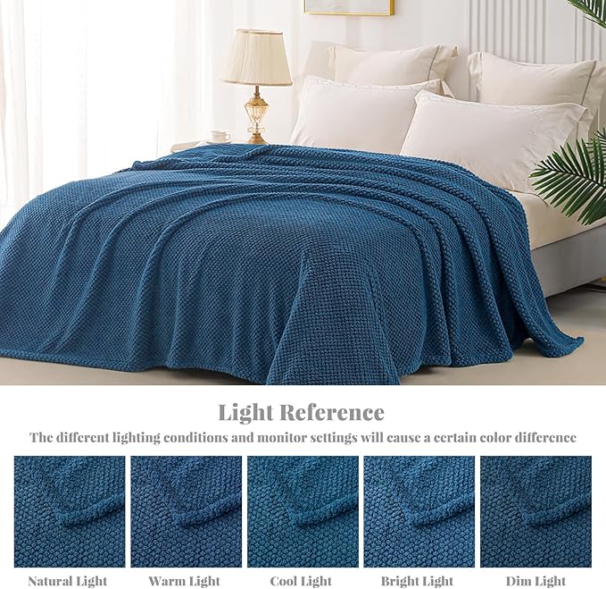 Whale Flotilla Queen Size Fuzzy Fleece Blanket for Bed, 90x90 Inch Fluffy Warm Soft Jacquard Blankets for All Season, Lightweight and Cozy, Navy Blue