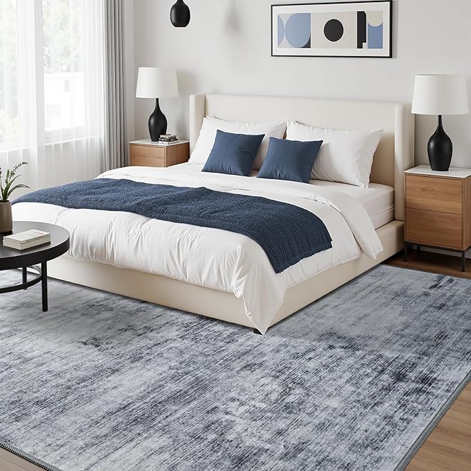 Toneed Abstract Area Rug 9x12 Modern Washable Rug Soft Non Slip Rug Low Pile for Bedroom Living Room Dining Room Grey