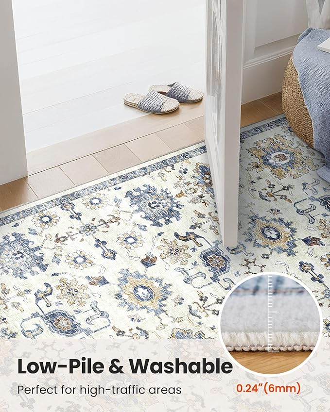 AMADA HOMEFURNISHING 5x7 Area Rugs, Washable Living Room Rug Low-Profile with Non-Slip Backing & Durable Edge Binding, Vintage 5x7 Rugs for Living Room, Bedroom, Dining Room
