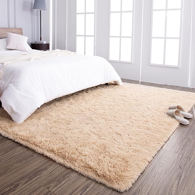 TWINNIS Super Soft Shaggy Rugs Fluffy Carpets, 10x14 Feet, Indoor Modern Plush Area Rugs for Living Room Bedroom Kids Room Nursery Home Decor, Upgrade Anti-Skid Rectangular Fuzzy Rug, Light Tan