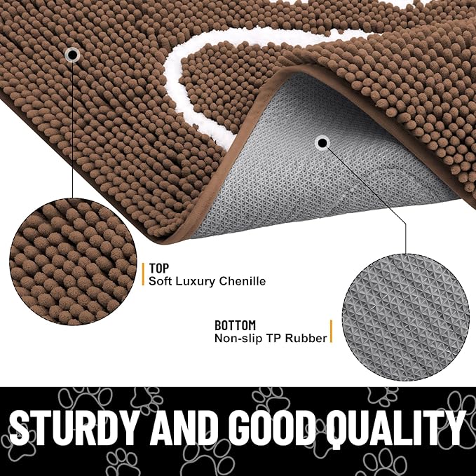 Smiry Dog Door Mat for Muddy Paws, Absorbent Dirt Trapper Non Slip Quick Dry Washable Chenille Mat for Mud Dogs, Entry Rug for Indoor and Outdoor (36x24 Inches, Coffee and White)