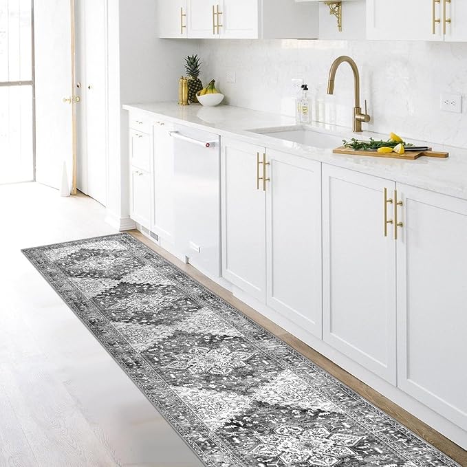 Yamaziot Washable Runner Rug, 2x10 Non-Slip Boho Vintage Hallway Rug Runner with Rubber Backing, Stain Resistant & Distressed Carpet Runner for Bedroom, Kitchen, Laundry, Entrance