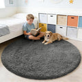 yulidayang Fluffy Round Area Rugs for Bedroom,5'X5'Shag Circle Area Rugs for Living Room,Non Slip Fuzzy Plush Rug for Kids Room Boys Girls Room and Dorm,Deep Grey