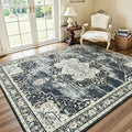 Lofus 5x7 Washable Area Rug, Vintage Floral Rugs for Living Room, Bedroom, Dinning Room, Low Pile Large Area Rugs with Non-Slip Backing, Flower Print Pattern, Black Brown