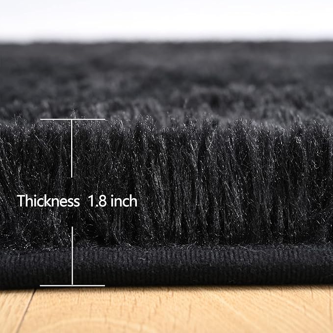 Chicrug Soft Runner Rug for Bedroom Living Room Plush Fluffy Rug 2x3 Feet, Shag Furry Runner Carpet Non Shedding for Nursery Children Kids Girls Room Home Decorative, Black