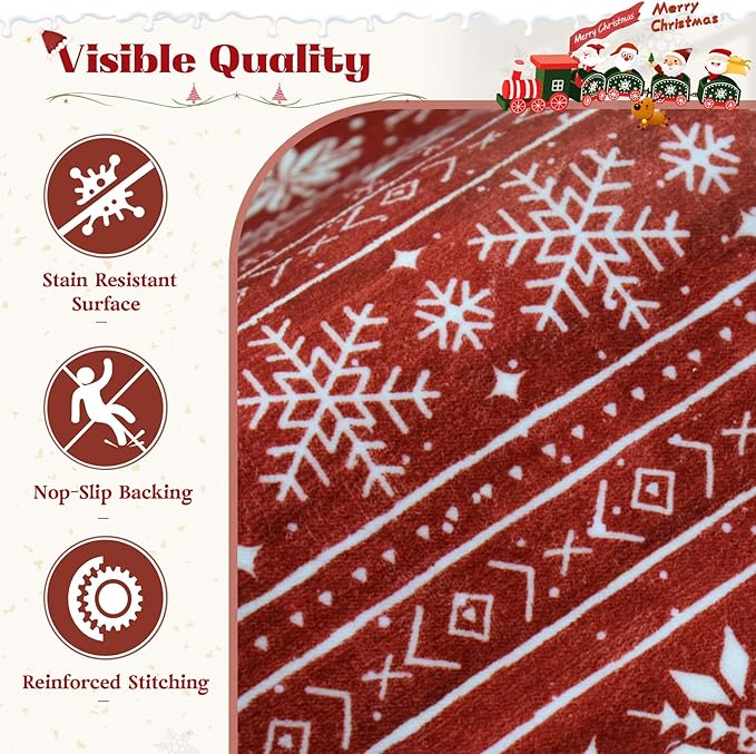 Christmas Rug 4x6 Washable Rugs, Boho Christmas Tree Snowflake Rug Non-Slip Soft Low Pile Non Shedding Indoor Holiday Carpet for Living Room Bedroom Dining Room Home Office (XmasRed, 4'x6')
