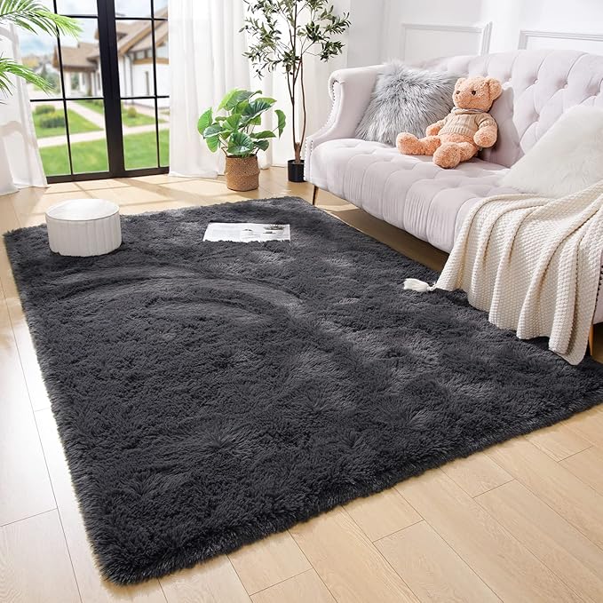 Amearea Premium Soft Fluffy Rug Modern Shag Carpet, 5.3x7.5 Feet, Fuzzy Plush Rugs for Living Room Bedroom Kids Room Home Decor, Nursery Non Slip Indoor Shaggy Carpets, Dark Grey