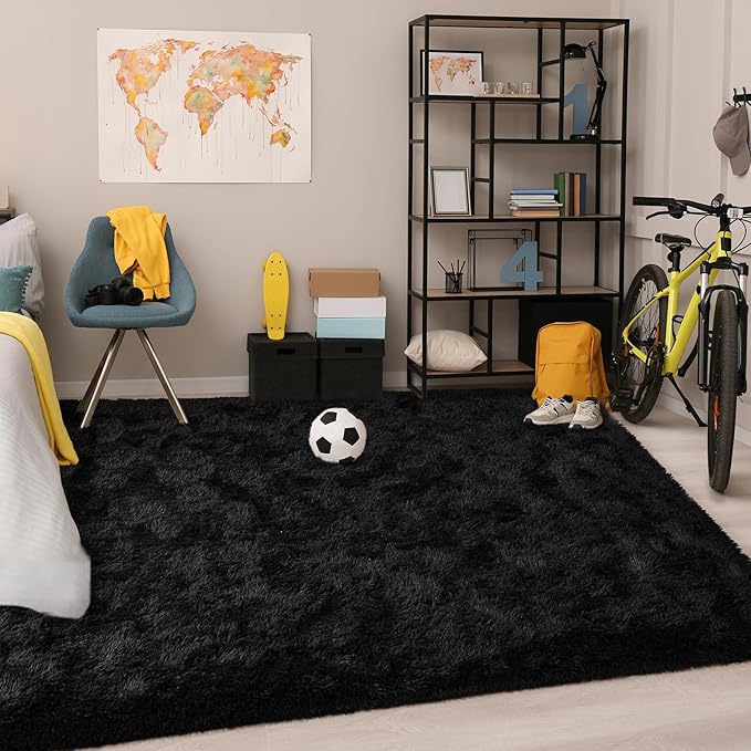 Chicrug Soft Area Rugs for Bedroom Living Room Plush Fluffy Rug 3x5 Feet, Shag Furry Area Rug Carpet Non Shedding for Nursery Children Kids Girls Room Home Decorative, Black