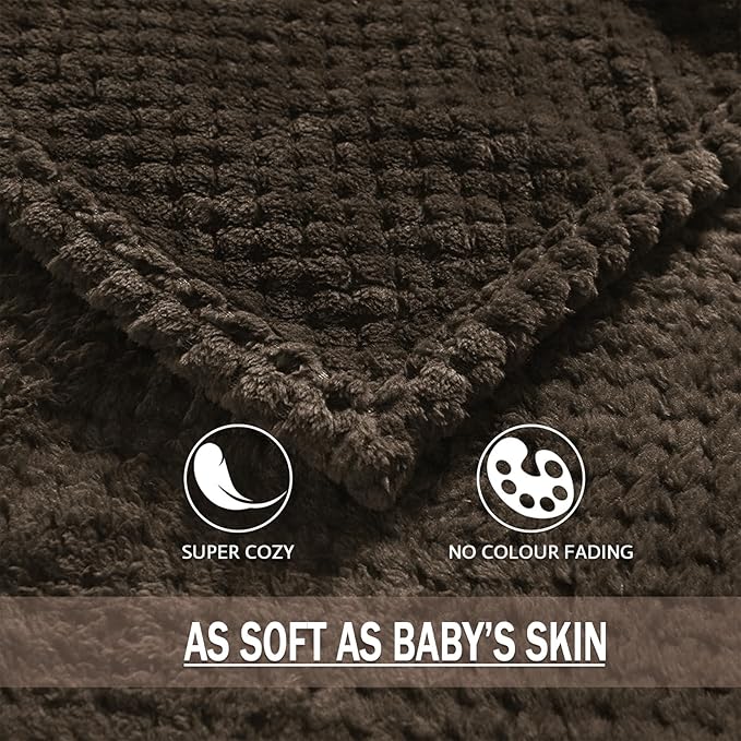 Exclusivo Mezcla Fleece Bed Blanket Twin Size, Super Soft and Warm Blankets for Couch, Sofa and Bed Waffle Textured, Cozy, Fuzzy and Lightweight (Coffee, 60x80 Inches)