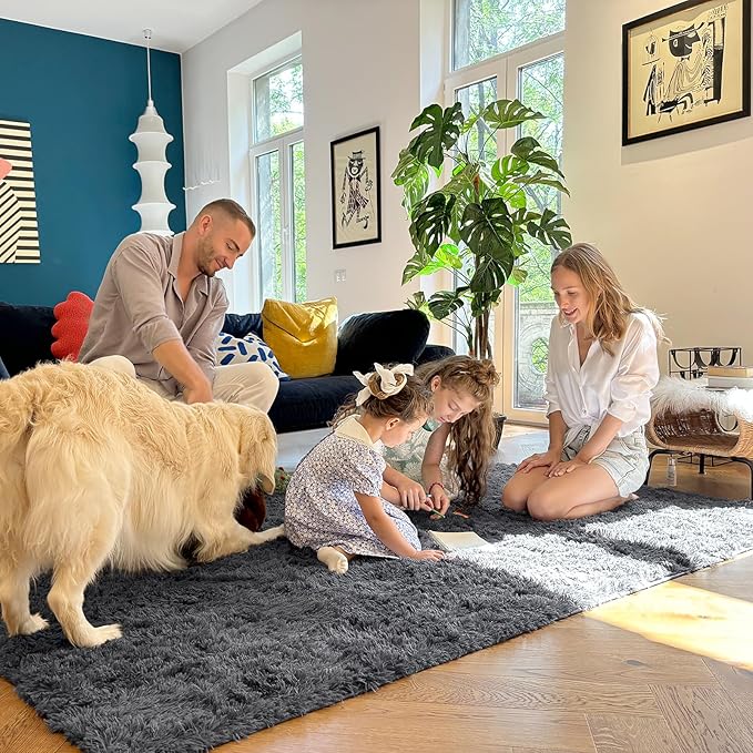 OLANLY 5x11 Machine Washable Large Area Rugs for Living Room, Bedroom, Soft Fluffy Shaggy Bedside Rug, Indoor Floor Carpet for Kids Girls and Boys, Dorms, Nursery, Home Decor Aesthetic, Grey