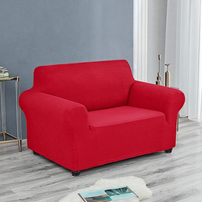 Joccun Stretch Chair Couch Cover,1-Piece Sofa Slipcover Spandex Jacquard Fabric Sofa Covers with Elastic Bottom,Washable Furniture Protector for Dogs,Cats,Kids(Armchair,Ruby)