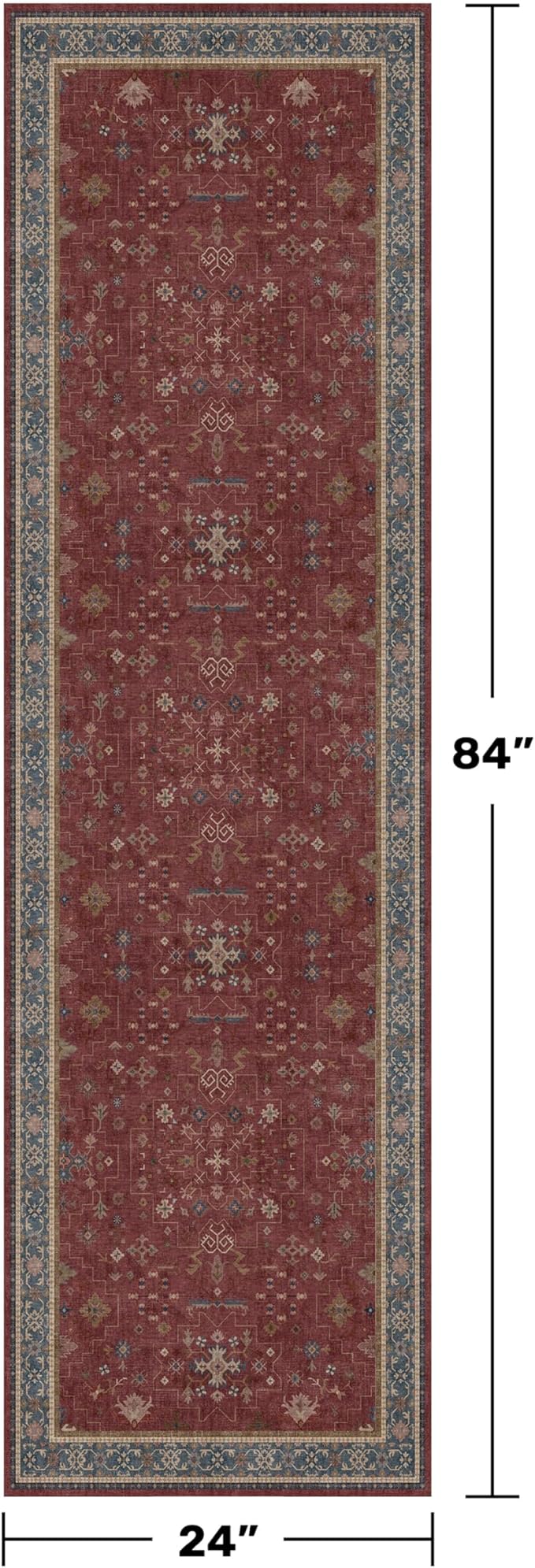 Boho 2x7 Long Runners for Kitchen Floor - Washable Non Slip Indoor Floor Mats for Entryway, Hallway, Dark Red Floral Low Pile & Soft Runner Area Rug for Bedroom Beside Bed