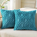 decorUhome Summer Throw Pillow Covers 18x18 Inch Set of 2, Soft Plush Faux Wool Teal Solid Couch Pillow Covers, Accent Farmhouse Neutral Square Pillow Cases for Sofa Bed Living Room