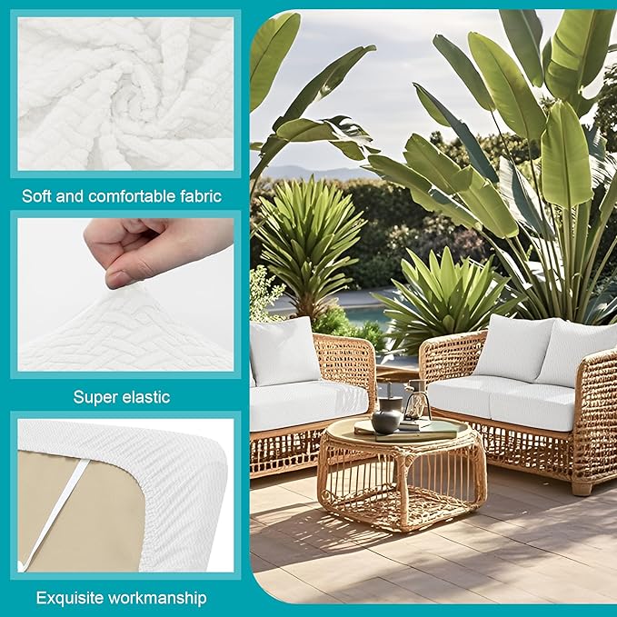 14Pcs Stretch Patio Cushion Covers,Outdoor Couch Covers Replacement,Outdoor Couch & Sofa Slipcovers,for Patio Furniture Cushion Covers,Washable Reusable Furniture Protector (Jade White,Cover Only)