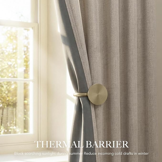 RYB HOME Natural Beige 100% Blackout Linen Curtains 72 inch Long, Thermal Insulated & Privacy Assurd Drapes for Bedroom/Office/Nursery, Rod Pocket & Back Tab Window Treatment, W52 X L72, 2 Panels
