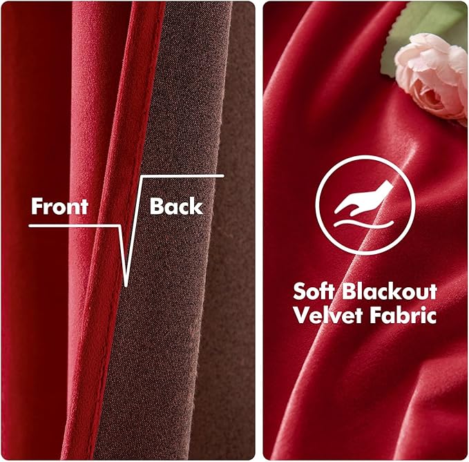 MIULEE Christmas Red Velvet Curtains Elegant Grommet Curtains Thermal Insulated Soundproof Room Darkening Curtains/Drapes for Classical Living Room Bedroom Theater Decor 52 x 84 Inch Set of 2