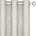 Deconovo Room Darkening Curtains Beige, Short Kitchen Curtain, Thermal Insulated Noise Reducing Drapes, Silver Wave Dots Print, 42 x 45 Inch Long, Machine Washable Window Panels for Bedroom, Set of 2