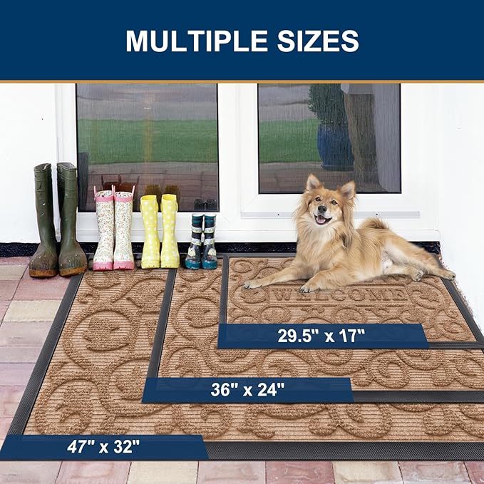 Smiry Welcome Door Mat Outside Entrance, Heavy Duty Trap Dirt and Moisture Easy Clean Low Profile Patio Porch Indoor Outdoor Front Doormat for Entry, 29.5x17 Inch, Coffee