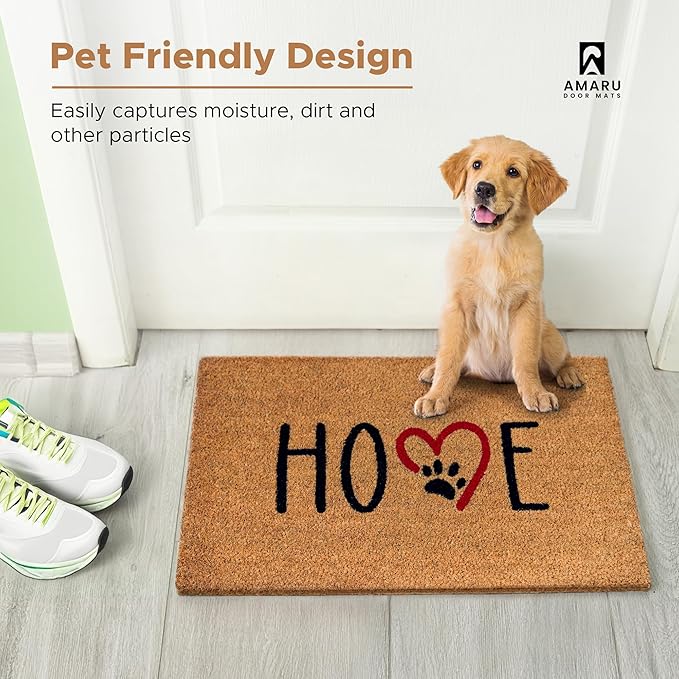 Dog Footprints - 17"x29" - Coir Door Mat with Heavy Duty Backing - Welcome Mats for Entryway, Porch - Anti-Slip PVC & Coconut Fiber Surface - Natural Home Accessories, Minimalist Original Design