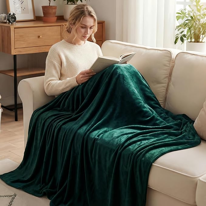 Exclusivo Mezcla Fleece Blanket Twin Size for Bed, Super Soft and Warm, All Season, Cozy, Plush, Lightweight, 60x80 Inches Forest Green