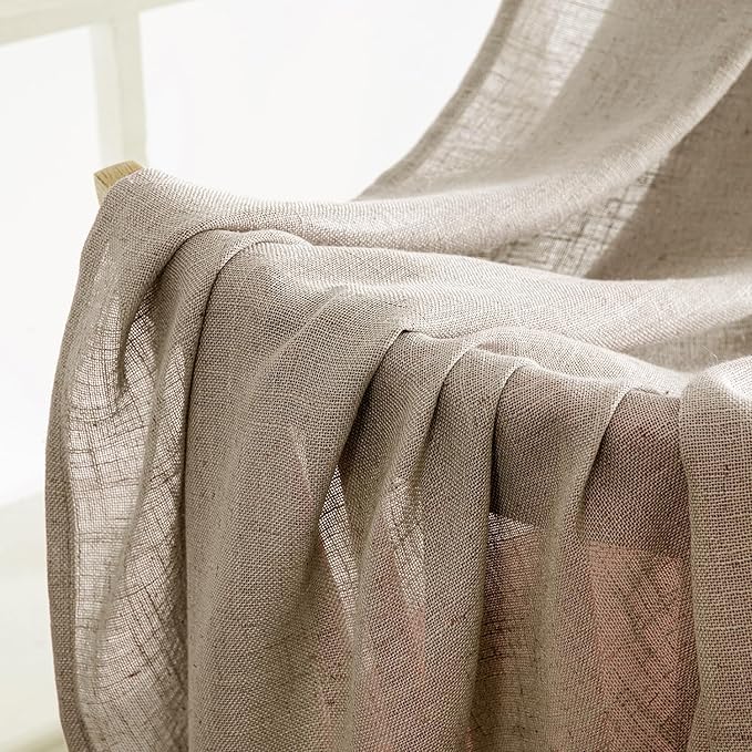 MIULEE Taupe Grey Linen Curtains 54 Inch Length 2 Panels for Bedroom Living Room, Soft Linen Textured Window Drapes Semi Sheer Light Filtering Back Tab Rod Pocket Farmhouse Modern Burlap Look Decor