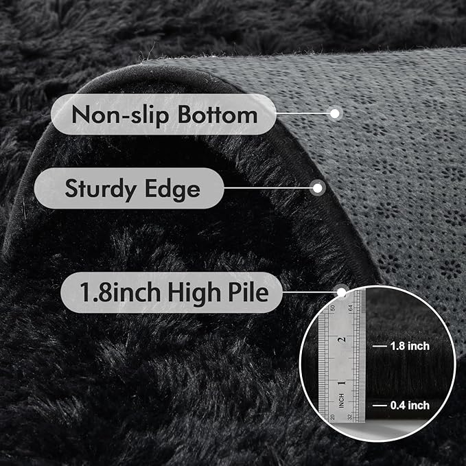 4x6 Ft Shag Black Rugs for Bedroom Living Room, Ultra Soft Fluffy Furry Area Rugs for Indoor Floor, Aesthetic Carpet for Kids Home Decor