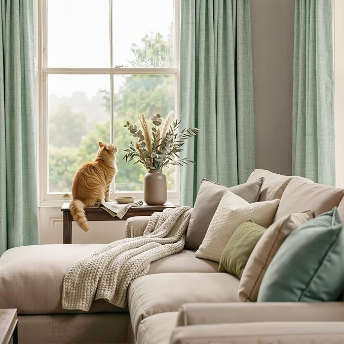 RYB HOME Sage Green 100% Blackout Curtains 96 inches Long, Thermal Insulated Linen Texture Drapes for Bedroom/Living Room, Elegant Farmhouse Curtains Back Tab&Rod Pocket, W52xL96, 2 Panels