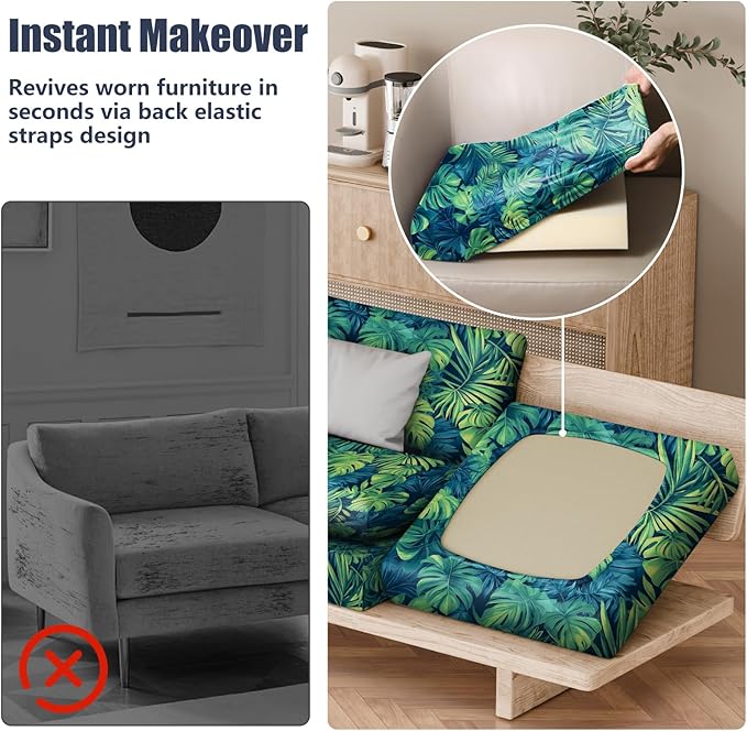 8Pcs Stretch Patio Cushion Covers, Outdoor Couch & Sofa Replacement Slipcovers for Patio Furniture Cushion Covers, Washable Reusable Furniture Protector