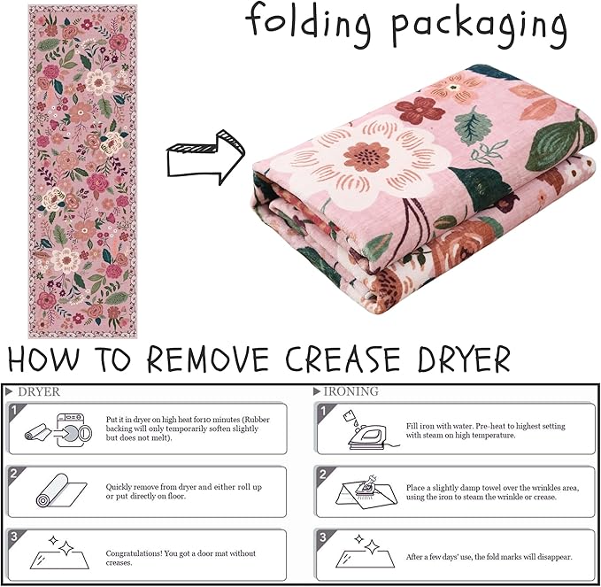 Rugcomf Runners for Hallways Kitchen Runner Rug Non Slip 2'x 10' Long Washable Rugs with Rubber Backing Soft Floral Carpet Runner for Hallways, Kitchen, Laundry, Bedroom, Bathroom(Pink)
