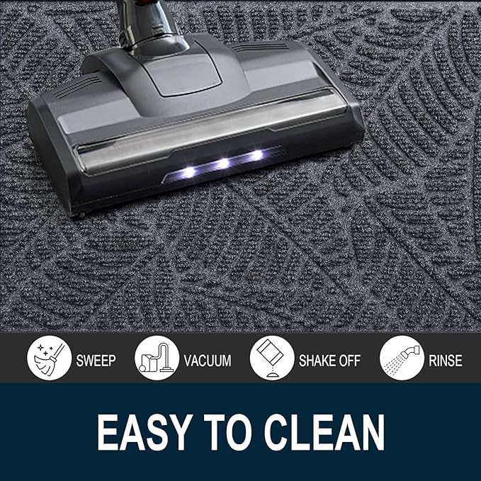 Colorxy Waterproof Doormat, Sturdy Natural Rubber Front Indoor Mat, Non Slip Low Profile Indoor Outdoor Door Mats, Stain and Fade Resistant Floor Mat, Easy Clean Patio Entrance Mat, 47''x17'', Grey