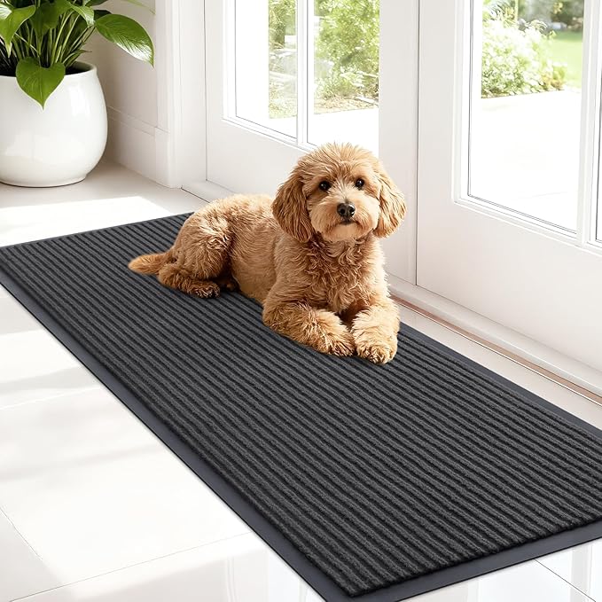 OLANLY Front Door Mat Indoor Outdoor Entrance, Waterproof Heavy Duty Doormat, Fade Resistant, Low Profile, Easy Clean Patio Porch Welcome Floor Mats for Entry, 47x17, Charcoal Grey