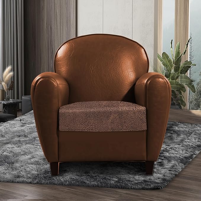 Leather Look Couch Cushion Covers Sofa Seat Slipcovers Sets Couches Furniture Protector for Sectional Armchair Loveseat Pets Kids Stretch Spandex Fabric (1 Cushion Armchair, Brown)