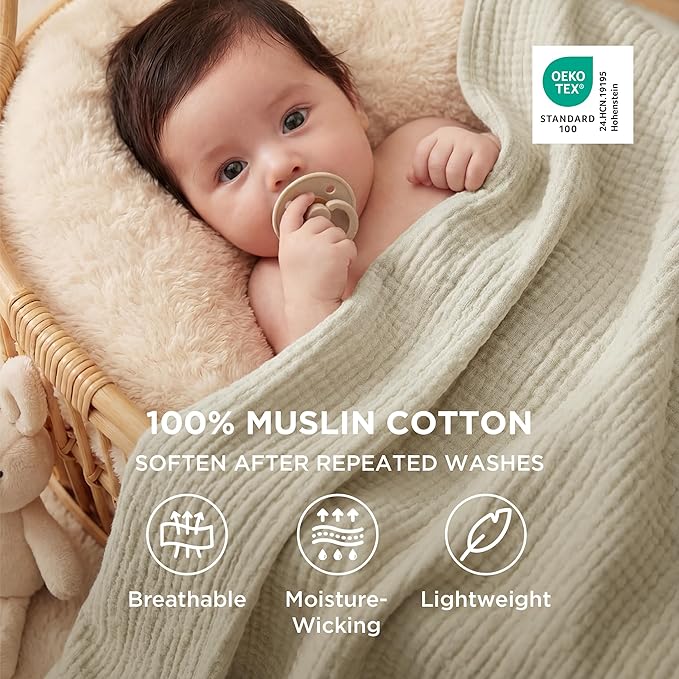 Bedsure 100% Cotton Muslin Blanket King Size for Bed - 4-Layer Breathable and Lightweight Thin Soft Summer Gauze Muslin Blanket for Adults, Linen Beige, 108x90 Inches