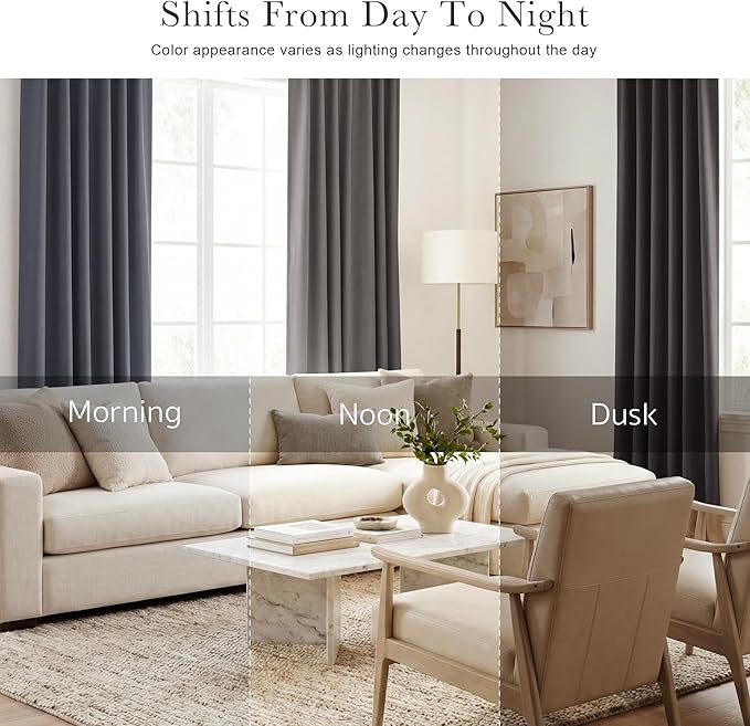 PONY DANCE Curtains 45 inch Length - Double Panels Back Tab & Rod Pocket Thermal Insulated Short Blackout Drapes for Kitchen Bedroom, 52" x 45" Per Panel, Dark Grey, 2 Pieces