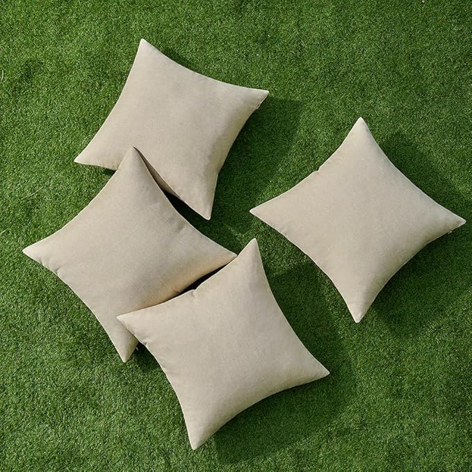 MIULEE Pack of 4 Decorative Outdoor Throw Pillow Covers Linen Waterproof Pillow Covers Farmhouse Cushion Cases for Patio Garden Tent Balcony Couch Sofa 16x16 inch Beige